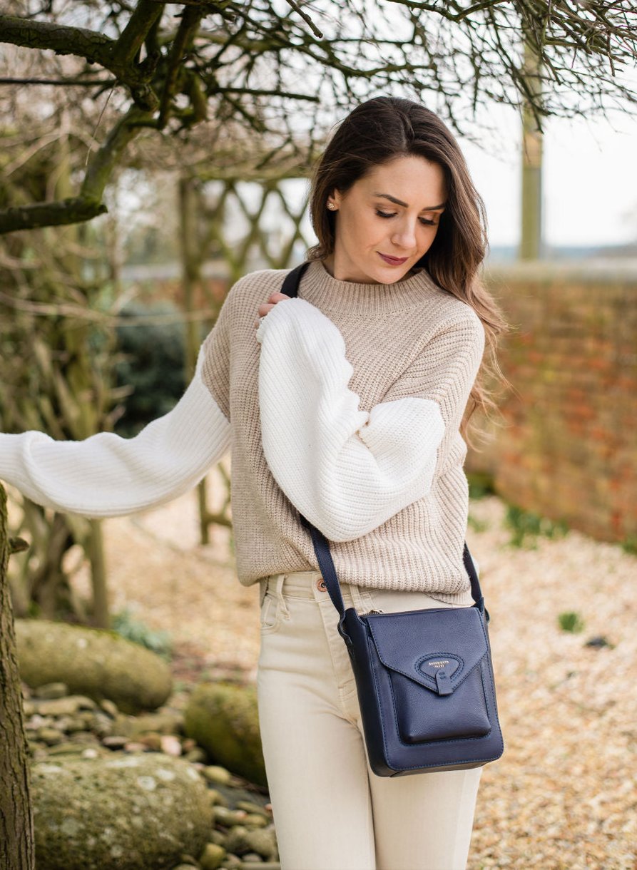 Hackthorn  Leather Crossbody Bag - Navy