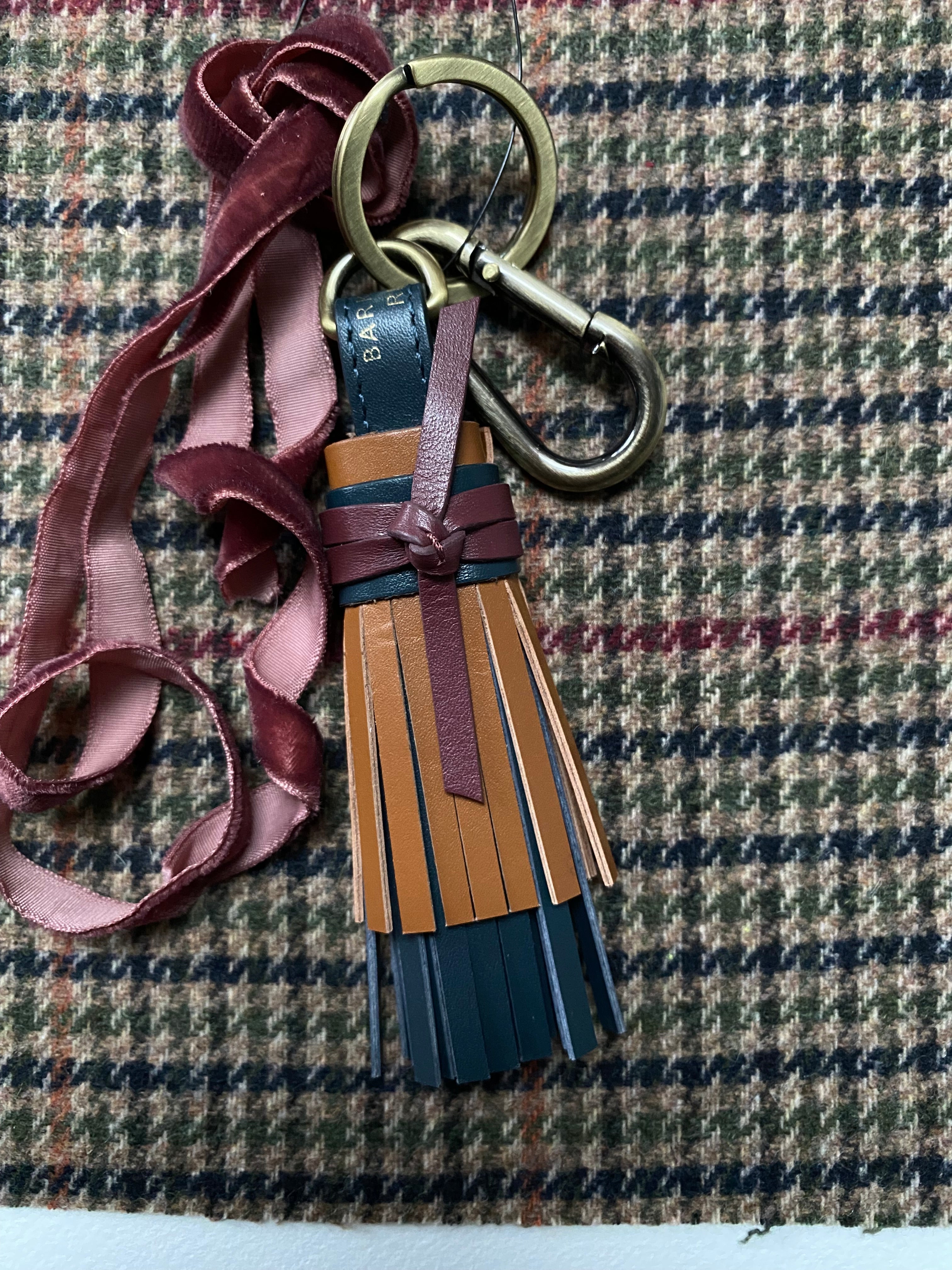 Leather Tassel - Tan with Navy & Merlot