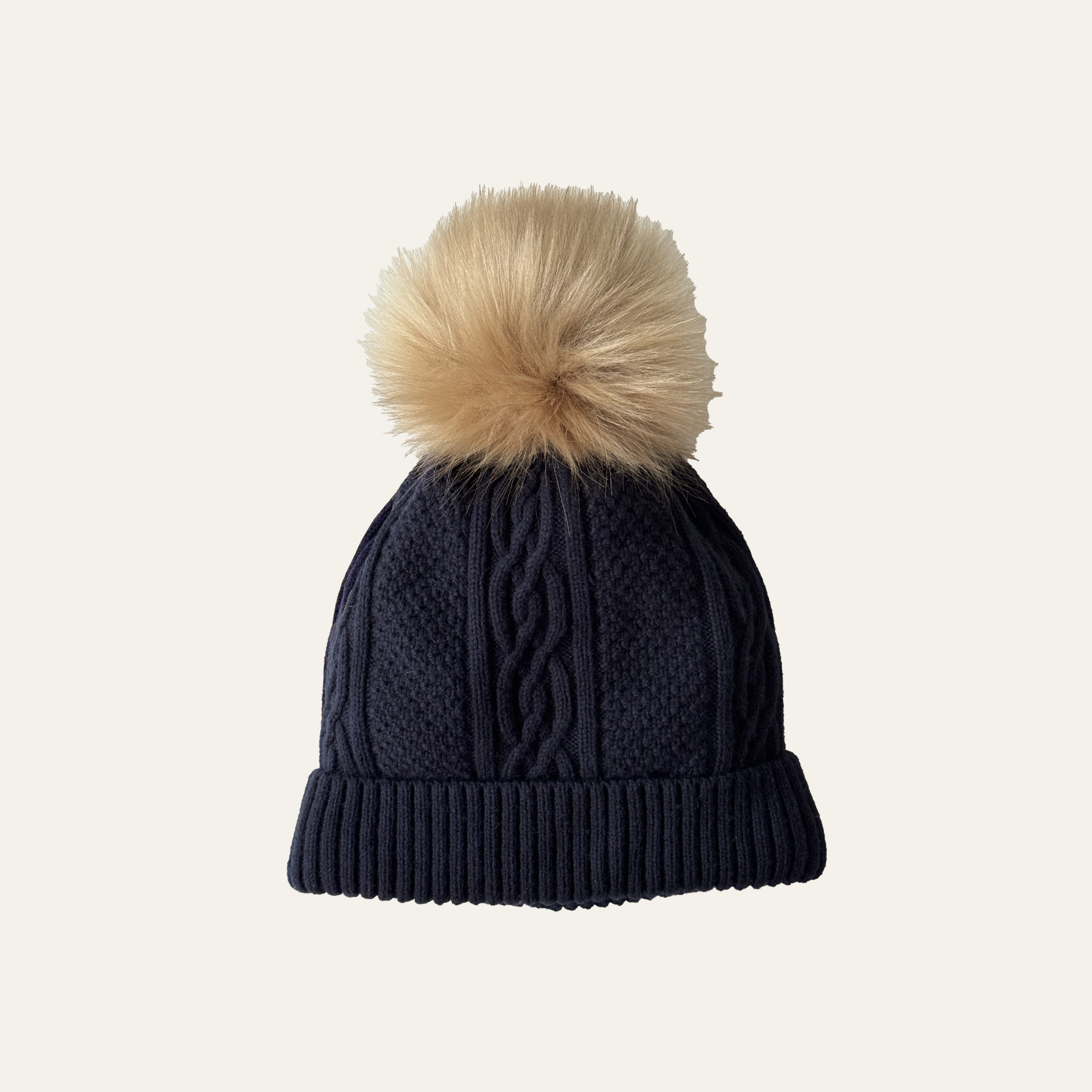 Bobble Hat - Navy cashmere mix yarn -fully fleece lined