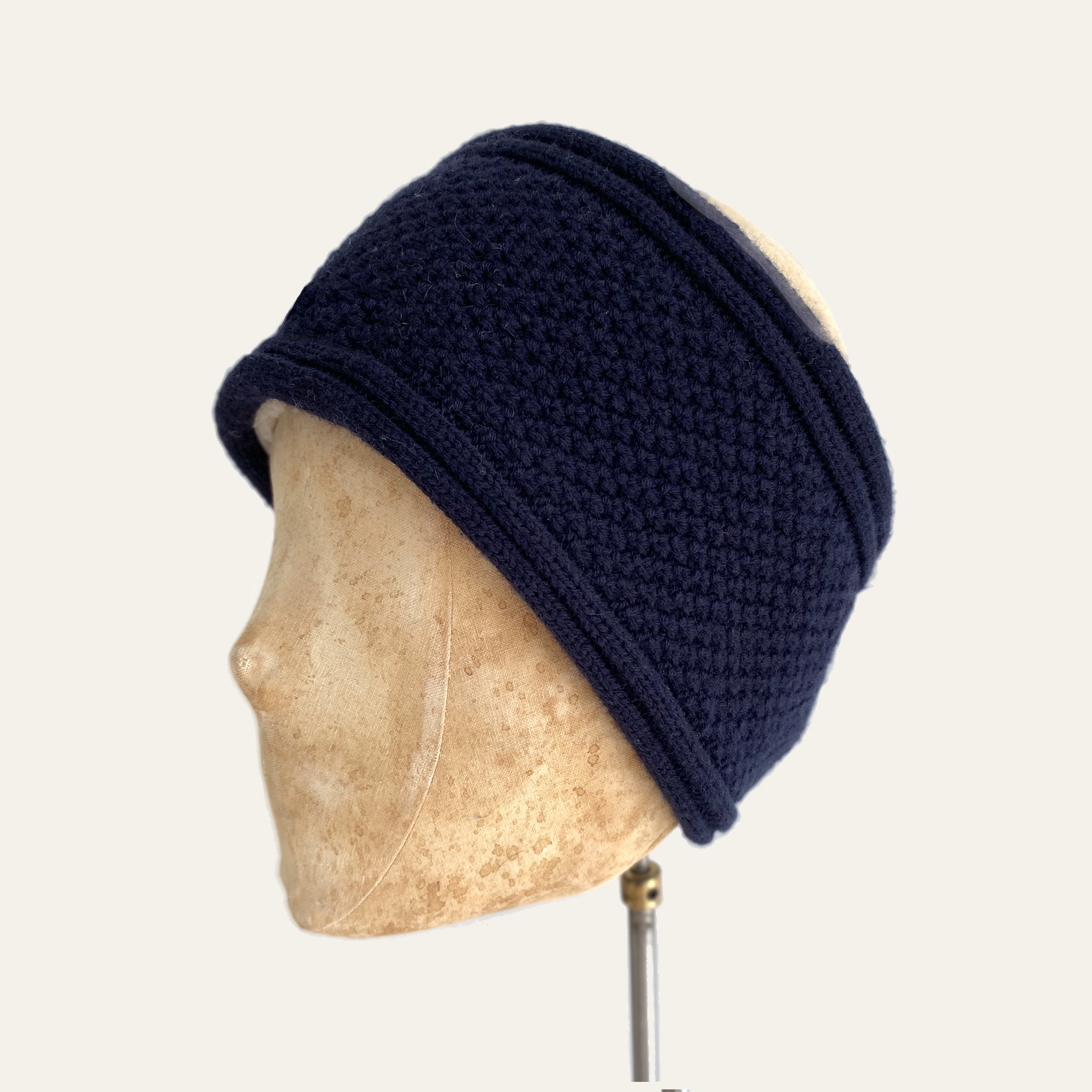 Knitted Headband - Navy cashmere mix yarn, fully fleece lined