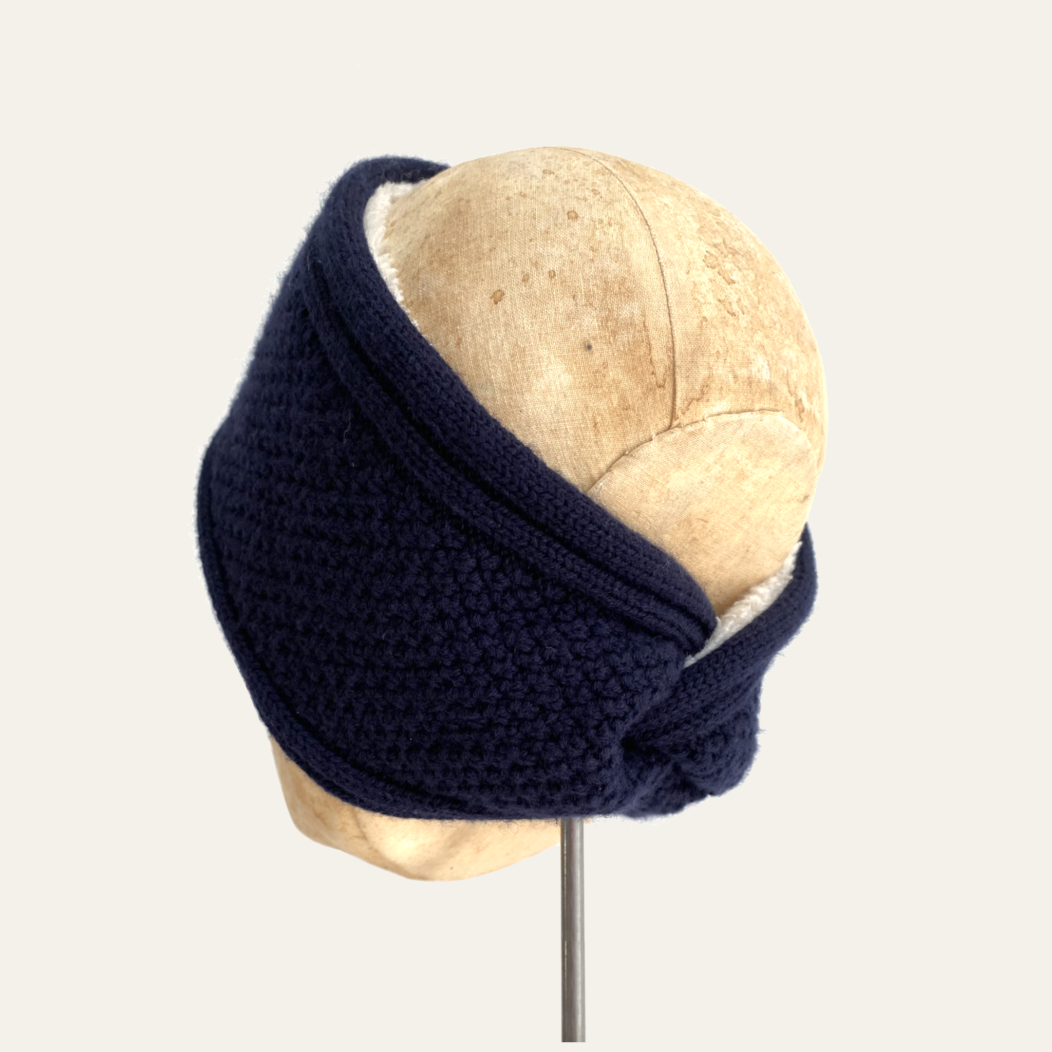 Knitted Headband - Navy cashmere mix yarn, fully fleece lined