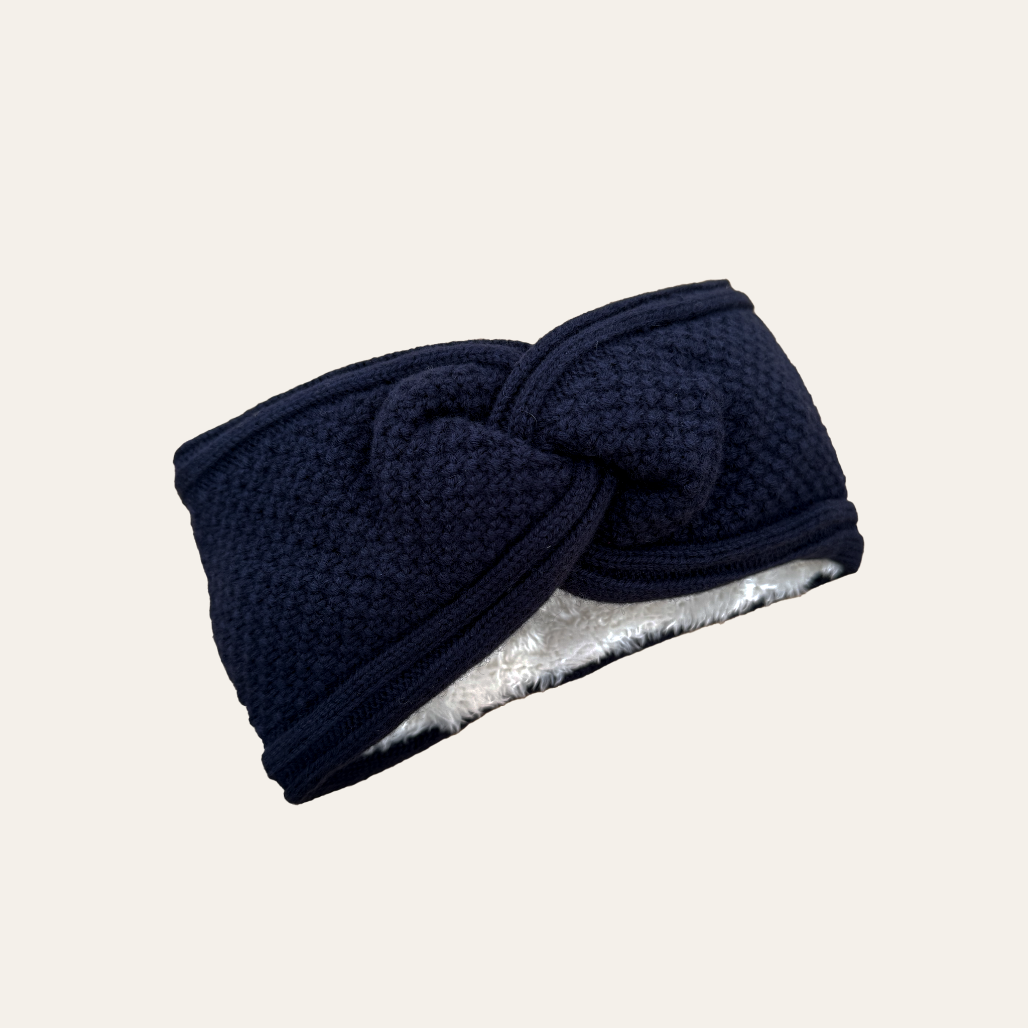 Knitted Headband - Navy cashmere mix yarn, fully fleece lined