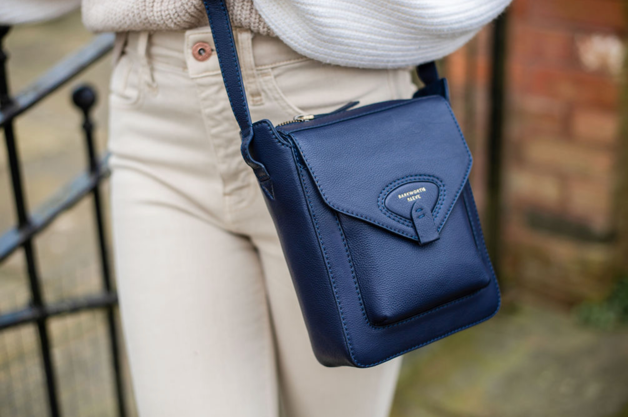 Hackthorn  Leather Crossbody Bag - Navy