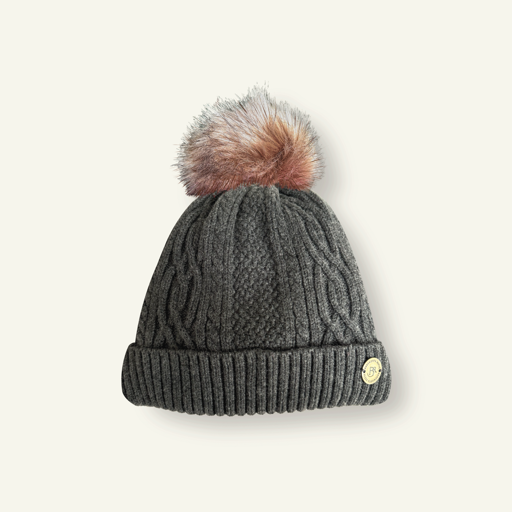 Bobble Hat - Dark Charocal Grey cashmere mix yarn, fully fleece lined