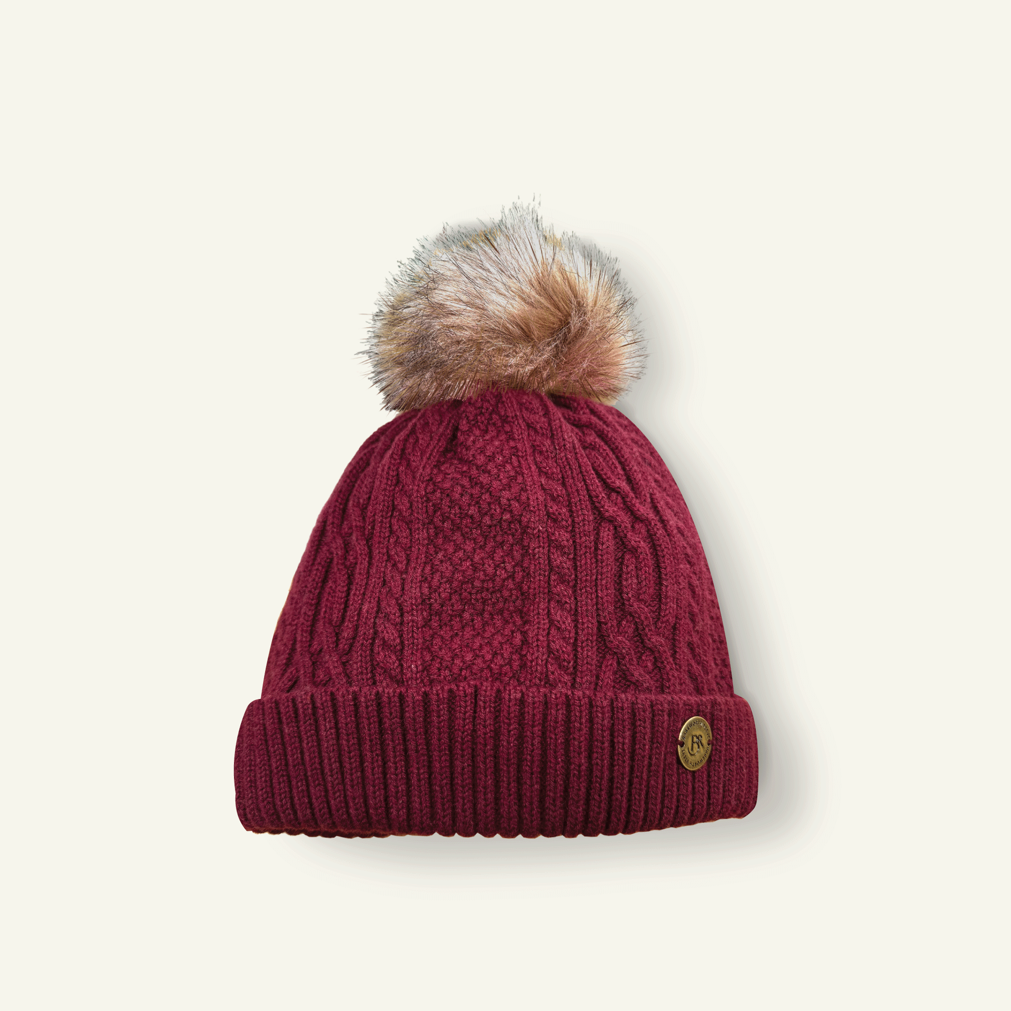 Bobble Hat - Burgundy cashmere mix yarn, fully fleece lined