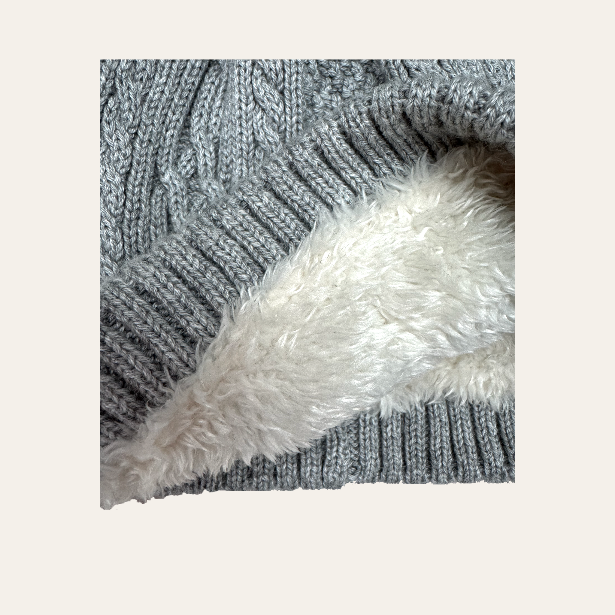 Bobble Hat - Light Grey cashmere mix yarn, fully fleece lined