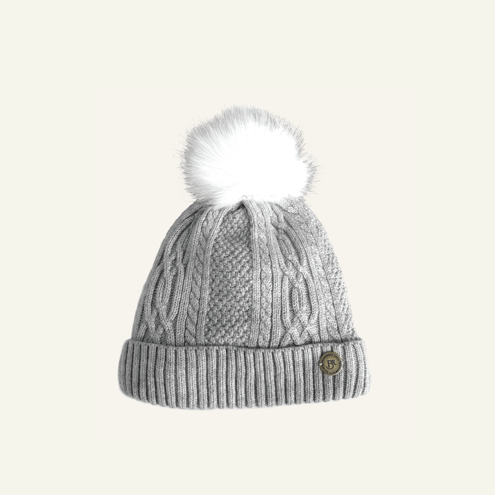 Bobble Hat - Light Grey cashmere mix yarn, fully fleece lined