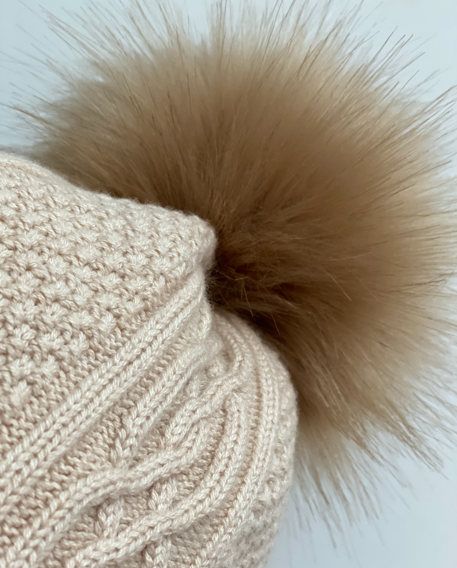 Bobble Hat - Cream cashmere mix yarn, fully fleece lined