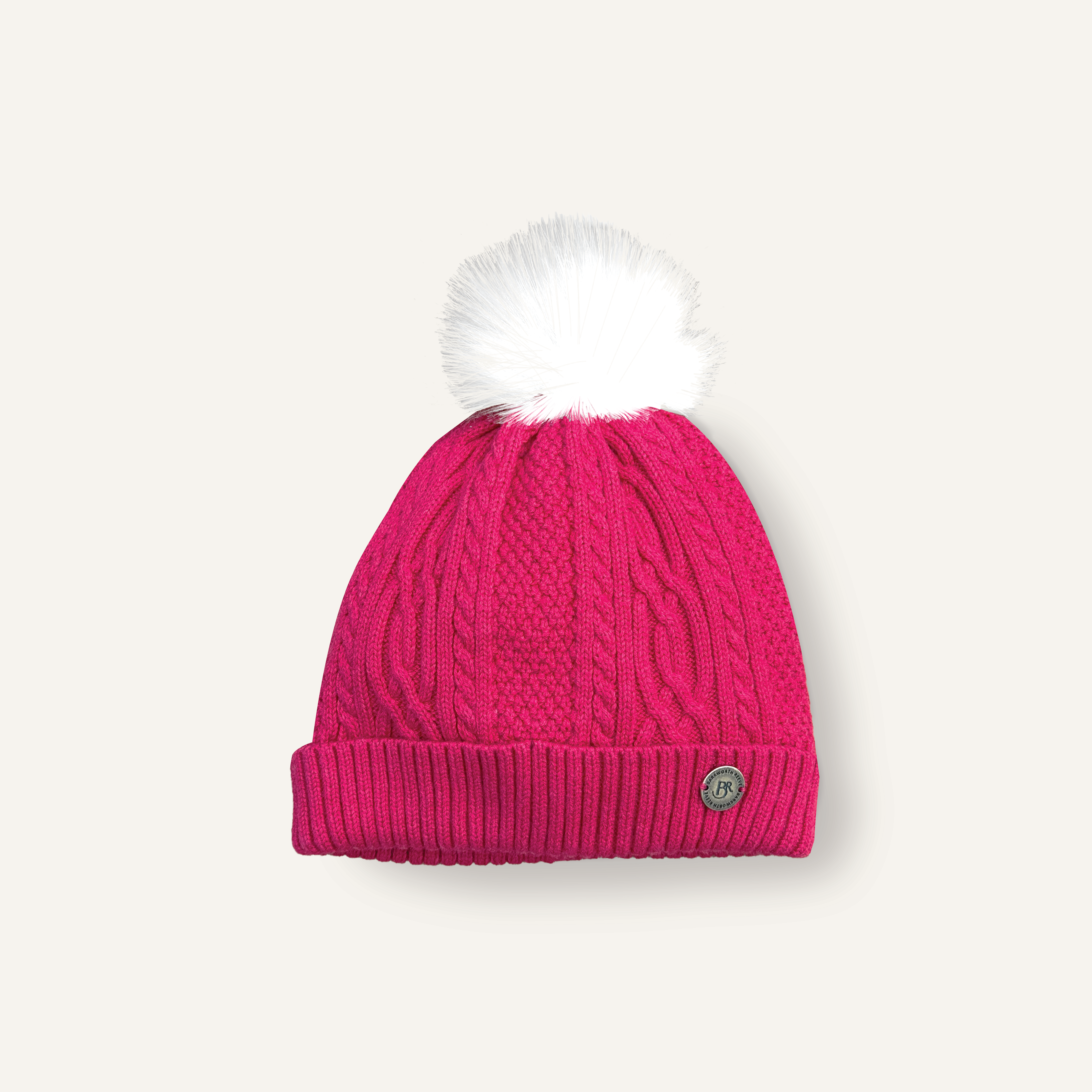 Bobble Hat - Raspberry Pink cashmere mix yarn, fully fleece lined